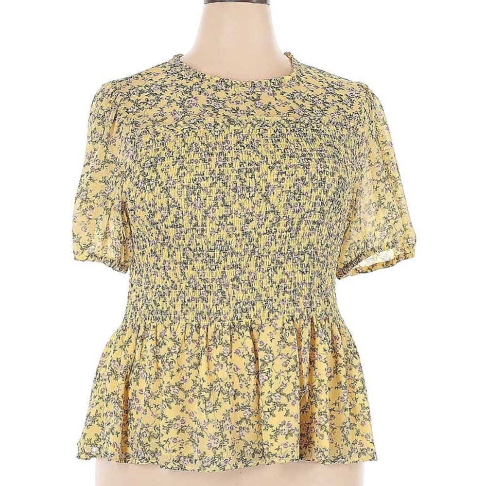 Chiffon Ruffle Mock Neck Smocked Crop Top - Picture 5 of 6